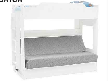 Двухъярусная кровать с диван-кроватью серый / белы