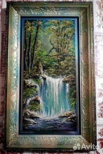 Картина барельеф масло водопад подарок рамка