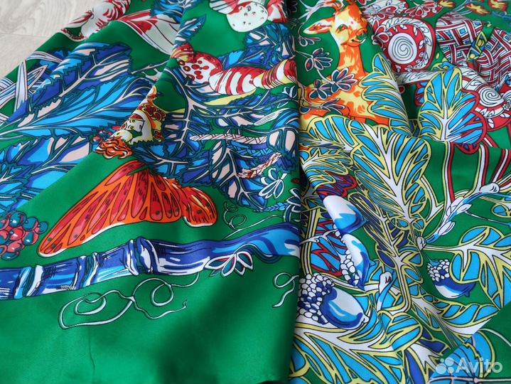 Платок Шаль Hermes Шелк Зелёный