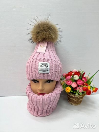 Шапки + снуд для девочек, зима, много расцветок