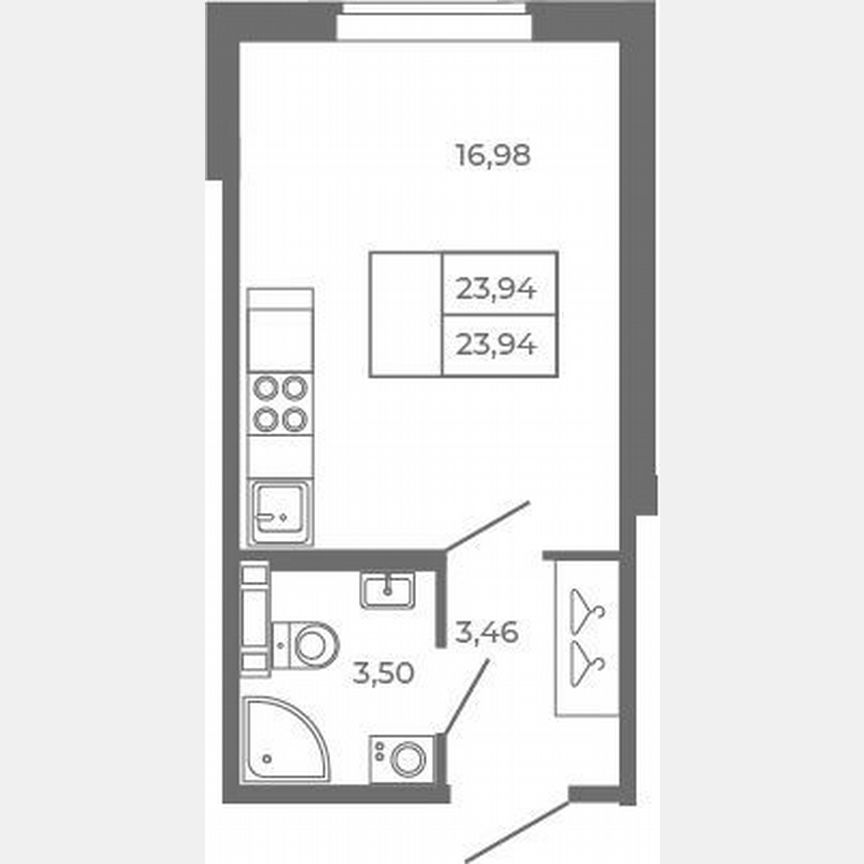 Квартира-студия, 23,9 м², 2/4 эт.