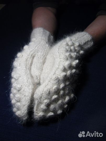 Варежки женские из собачьей шерсти В горошек