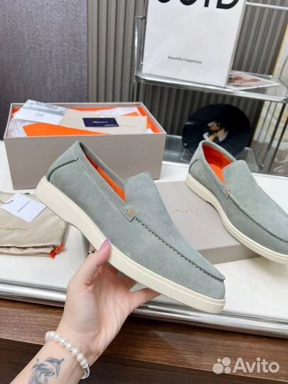 Лоферы мужские Santoni натуральная замша