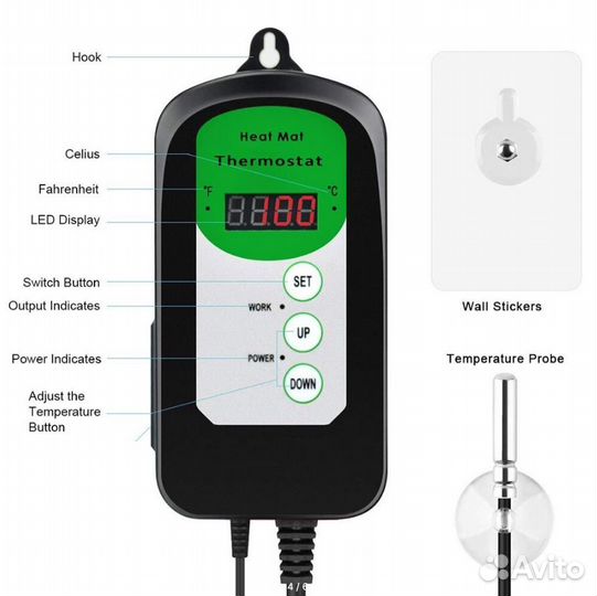 Термостат цифровой 1000W-NTC-W1.8 (Терморегулятор)