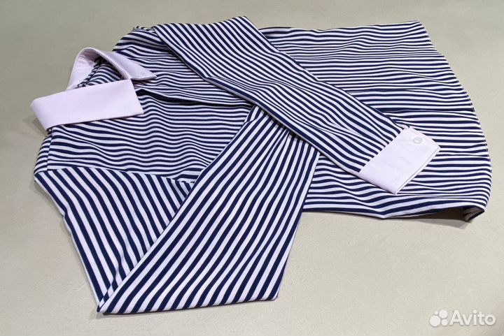 Блузка розово-синяя в полоску 134