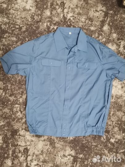Рубашка военная голубая с коротким рукавом
