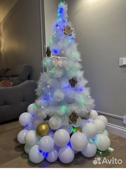 Елка новогодняя белая 150 см и гирлянда