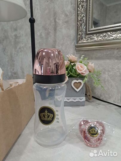 Комплект бутылочка и пустышка соска с короной