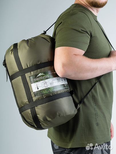 Спальник с капюшоном, спальный мешок флис Хаки