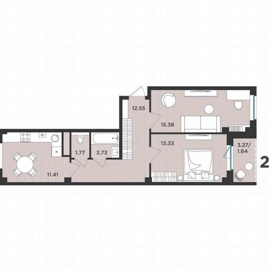 2-к. квартира, 58,8 м², 1/4 эт.