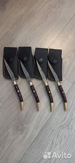 Нож складной дамасская сталь с кожаным чехлом