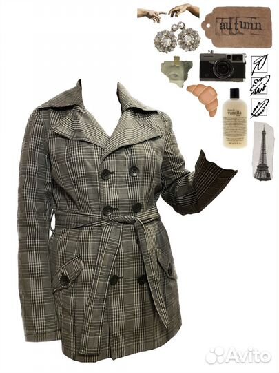 Тренч серый в клетку