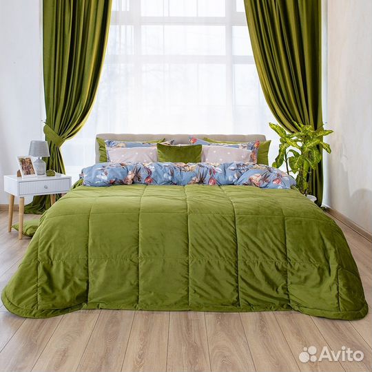 Бархатное покрывало Беллиссимо цитрон на диван