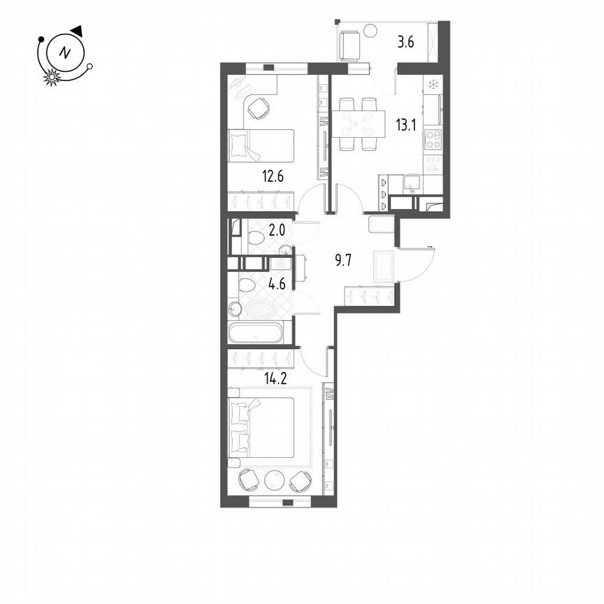 2-к. квартира, 58 м², 9/12 эт.