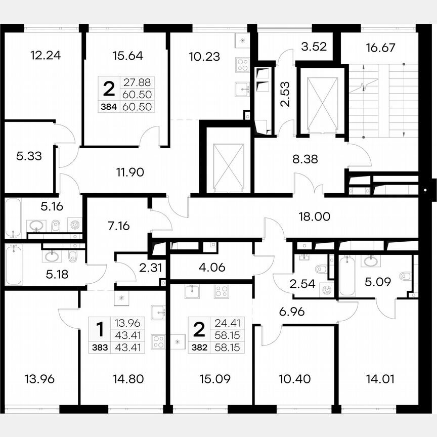 2-к. квартира, 61,9 м², 2/19 эт.