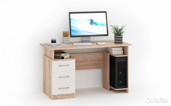 Стол письменный Гарвард 130 3 ящика (Дуб сонома/Бе