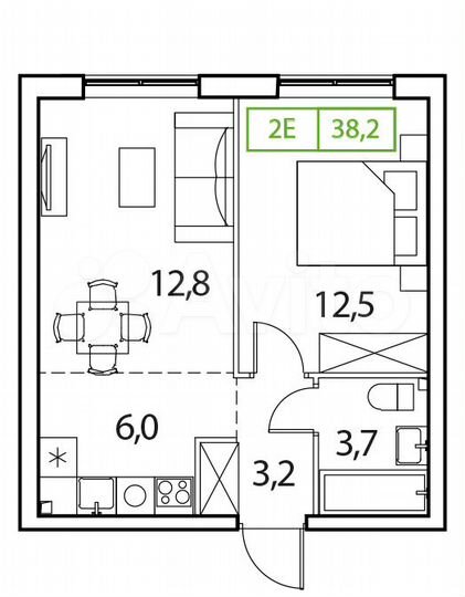 2-к. квартира, 38,2 м², 9/15 эт.