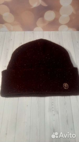 Шапка женская вязаная двойная теплая