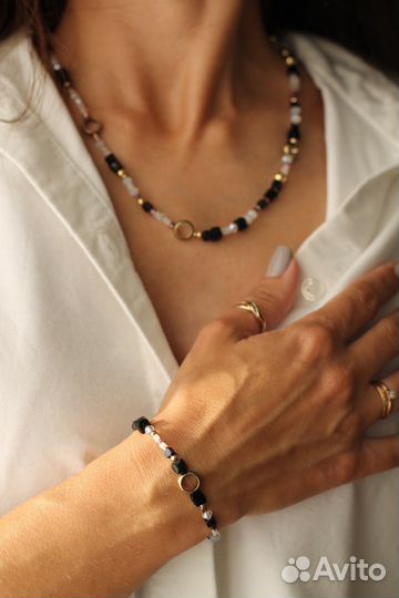 Чокер с браслетом handmade из натуральных камней