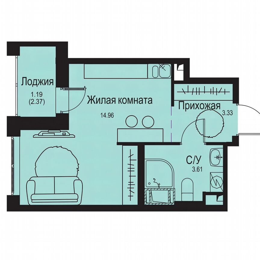 Квартира-студия, 23,1 м², 3/9 эт.