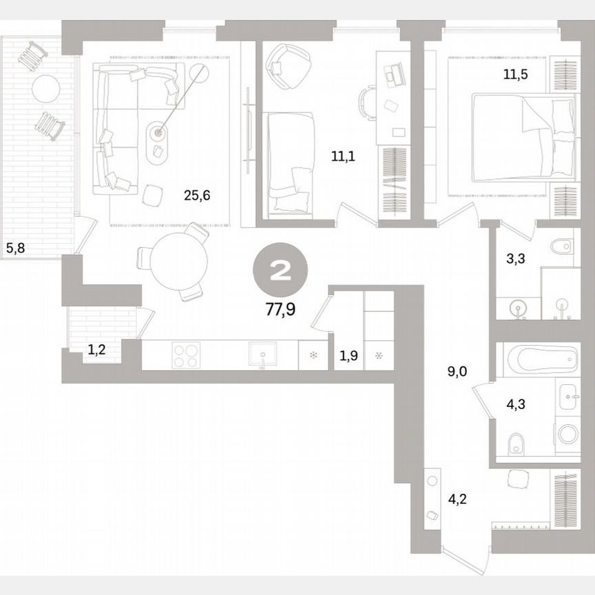 2-к. квартира, 77,5 м², 7/15 эт.