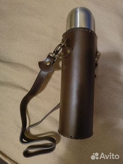 Термос походный 1л в оплетке из натуральной кожи