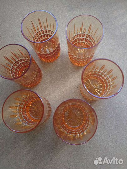 Хрустальные стаканы Оранжевые 10.5 см 6 шт