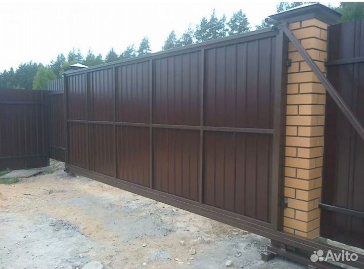 Откатные ворота из профнастила под ключ