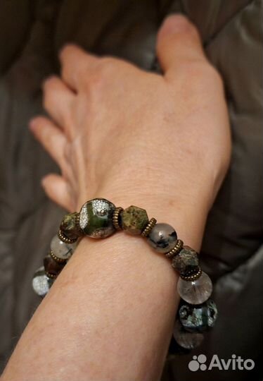 Браслет (агат, яшма, пренит)