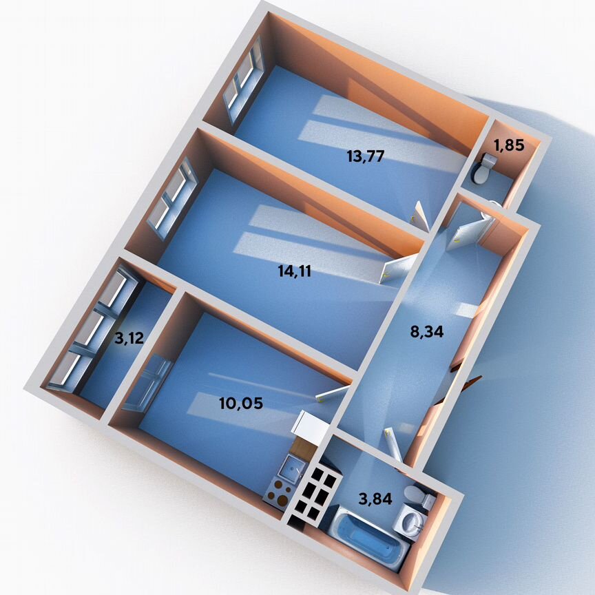 2-к. квартира, 52 м², 7/12 эт.