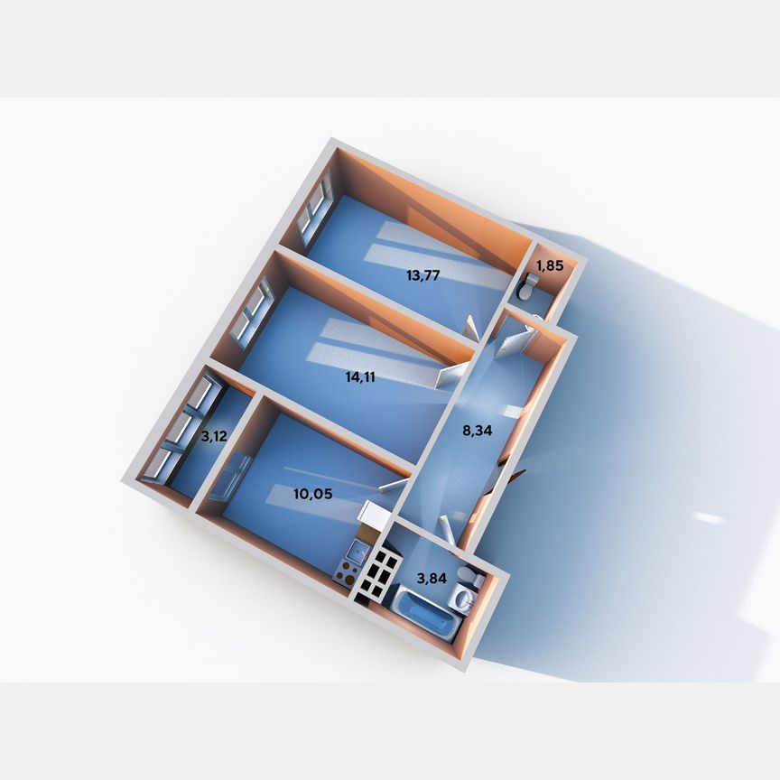 2-к. квартира, 52 м², 7/12 эт.