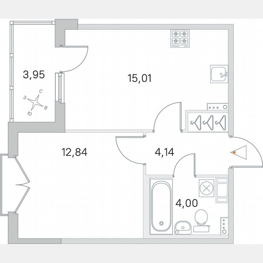 1-к. квартира, 38 м², 4/4 эт.