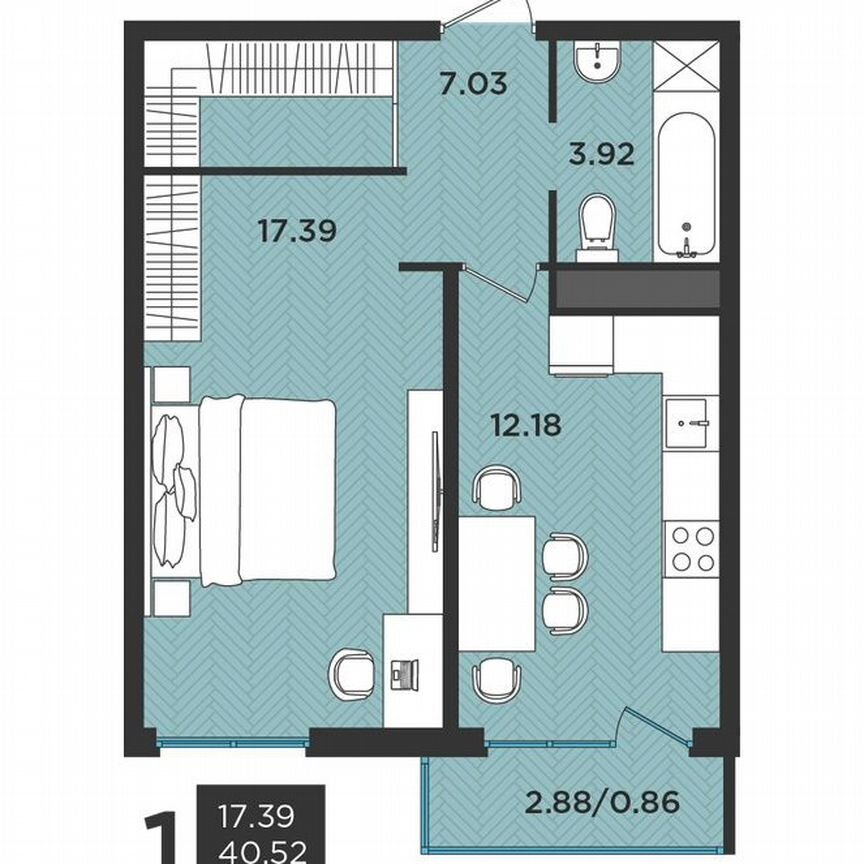 1-к. квартира, 41,2 м², 3/3 эт.