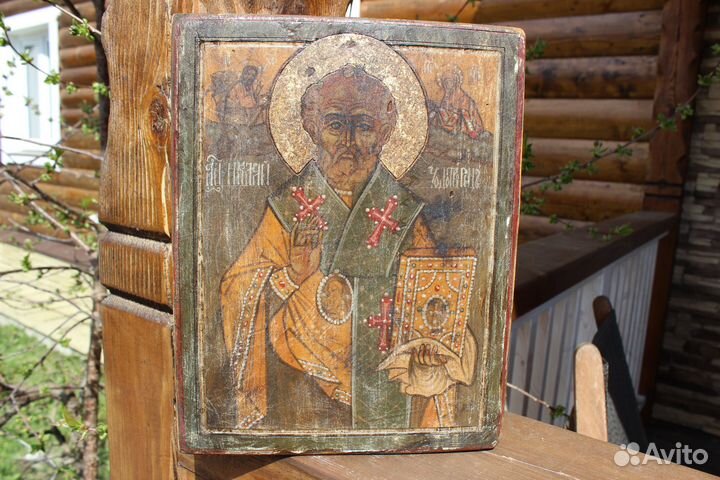 Старинная икона Николай Чудотворец 26*20 Север
