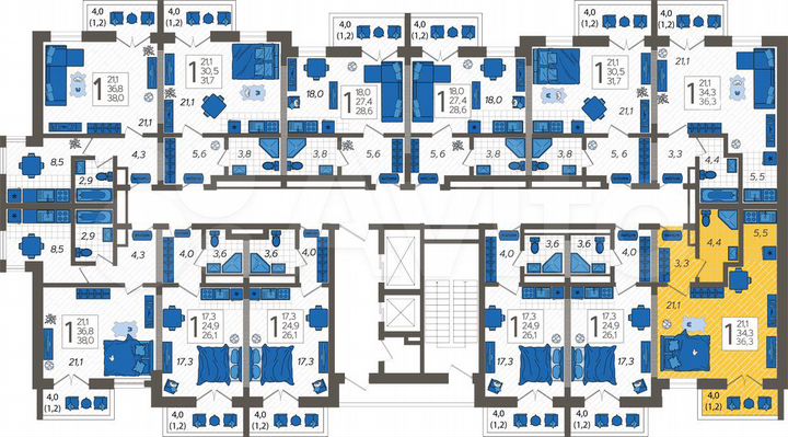 1-к. квартира, 36,3 м², 9/12 эт.