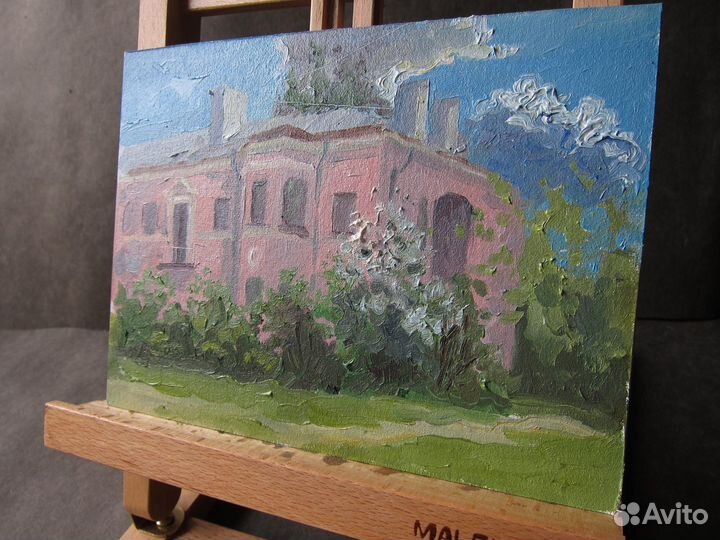 Картина маслом на картоне пейзаж Питер