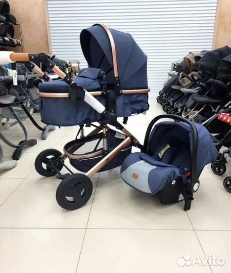Новая коляска luxmom 3 в 1 джинс