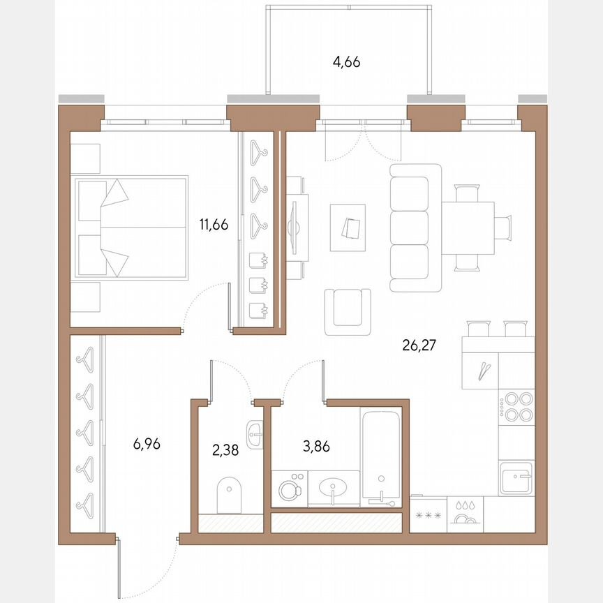 1-к. квартира, 51,1 м², 7/9 эт.