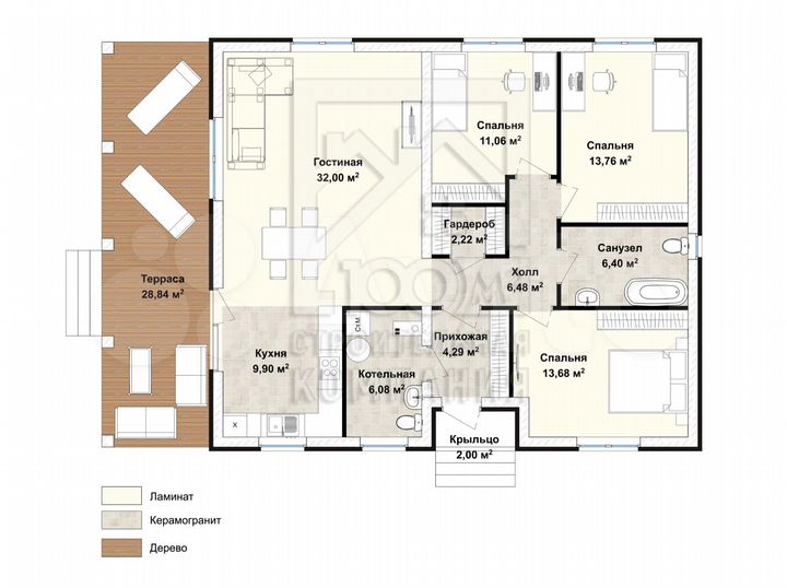 Коттедж 126 м² на участке 7,3 сот.