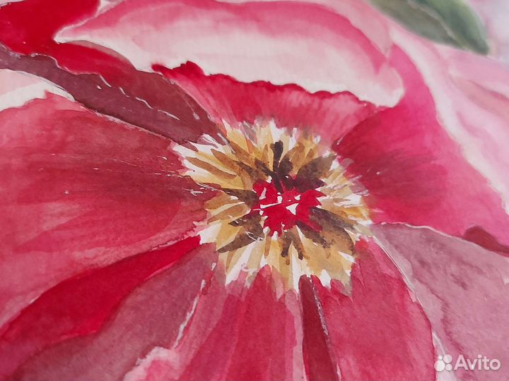 Авторская акварель, картина в раме с паспарту