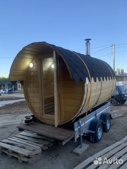 Баня бочка на прицепе аренда