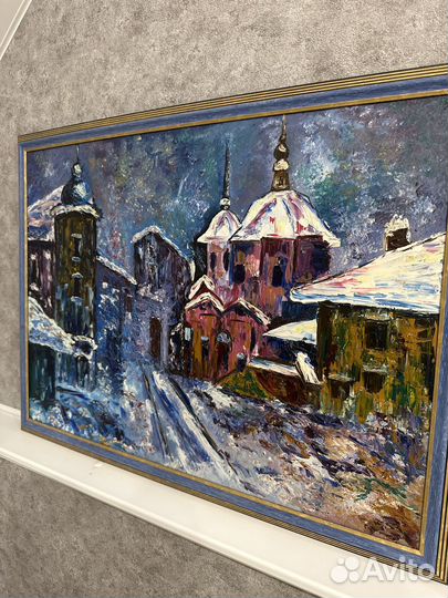 Картина маслом на холсте пейзаж городской зима
