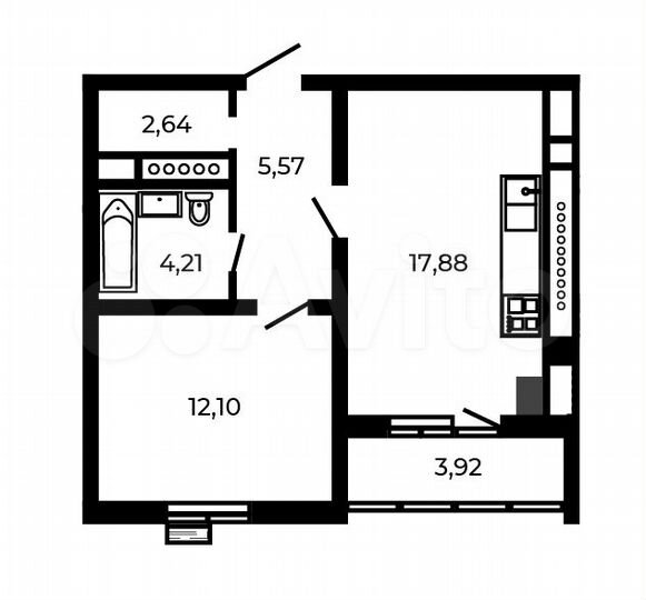 1-к. квартира, 44,4 м², 4/5 эт.