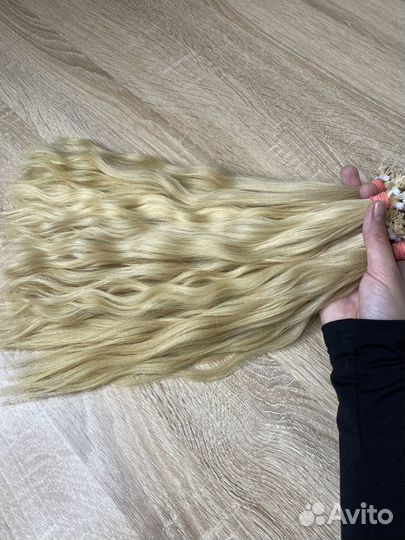 Славянские волосы на mini капсулах, блонд