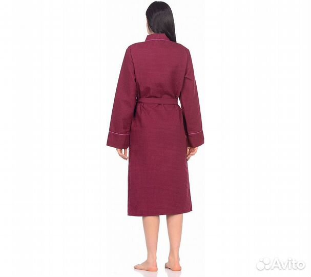 Халат вафельный Home One с кантом бордо 58