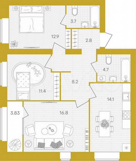 3-к. квартира, 78,4 м², 2/10 эт.