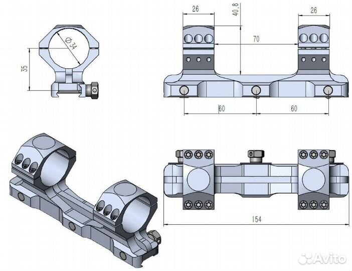 Кронштейн-моноблок Vector Optics D34 mm, на Weaver