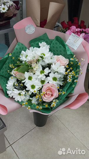 Букет цветов. Розы. Гипсофила