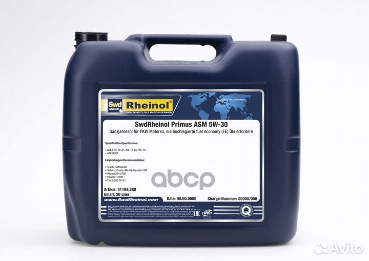 SWD Rheinol Primus ASM 5W-30 SN/CF/A5/B5/C2 (20л)