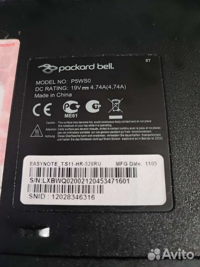 Ноутбук Packard Bell EasyNote TS P5WS0 15.6